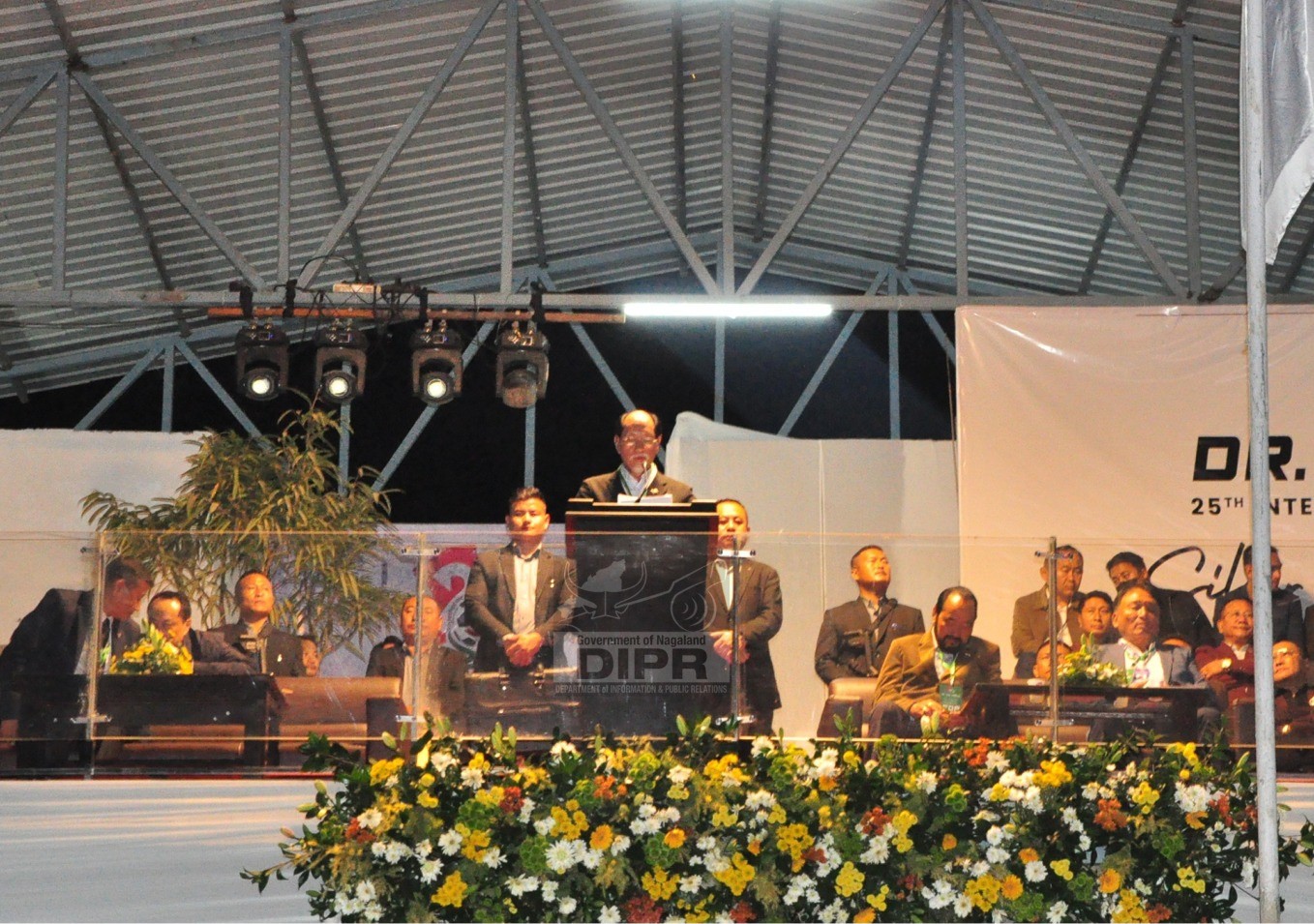 Chief Minister, Dr. Neiphiu Rio addressing during the Closing Ceremony of the 25th Edition of Dr. T Ao Inter-District Football Championship, held at Renpo Lu Sports Complex, Ungma, Mokokchung on 29th October 2026. (DPRO Mokokchung)